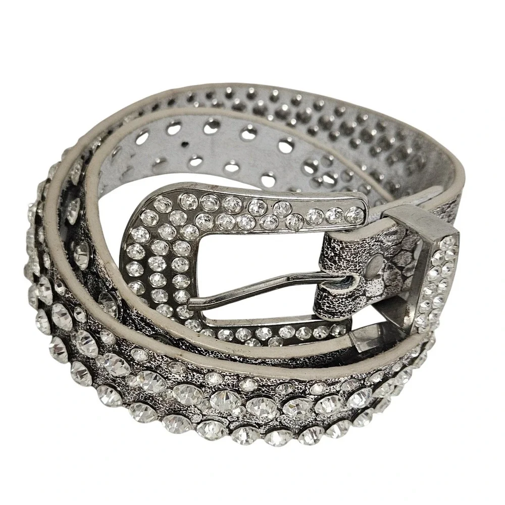 Beltiscool Animal Print Silver Skinny Rhinestone Belt Size 26